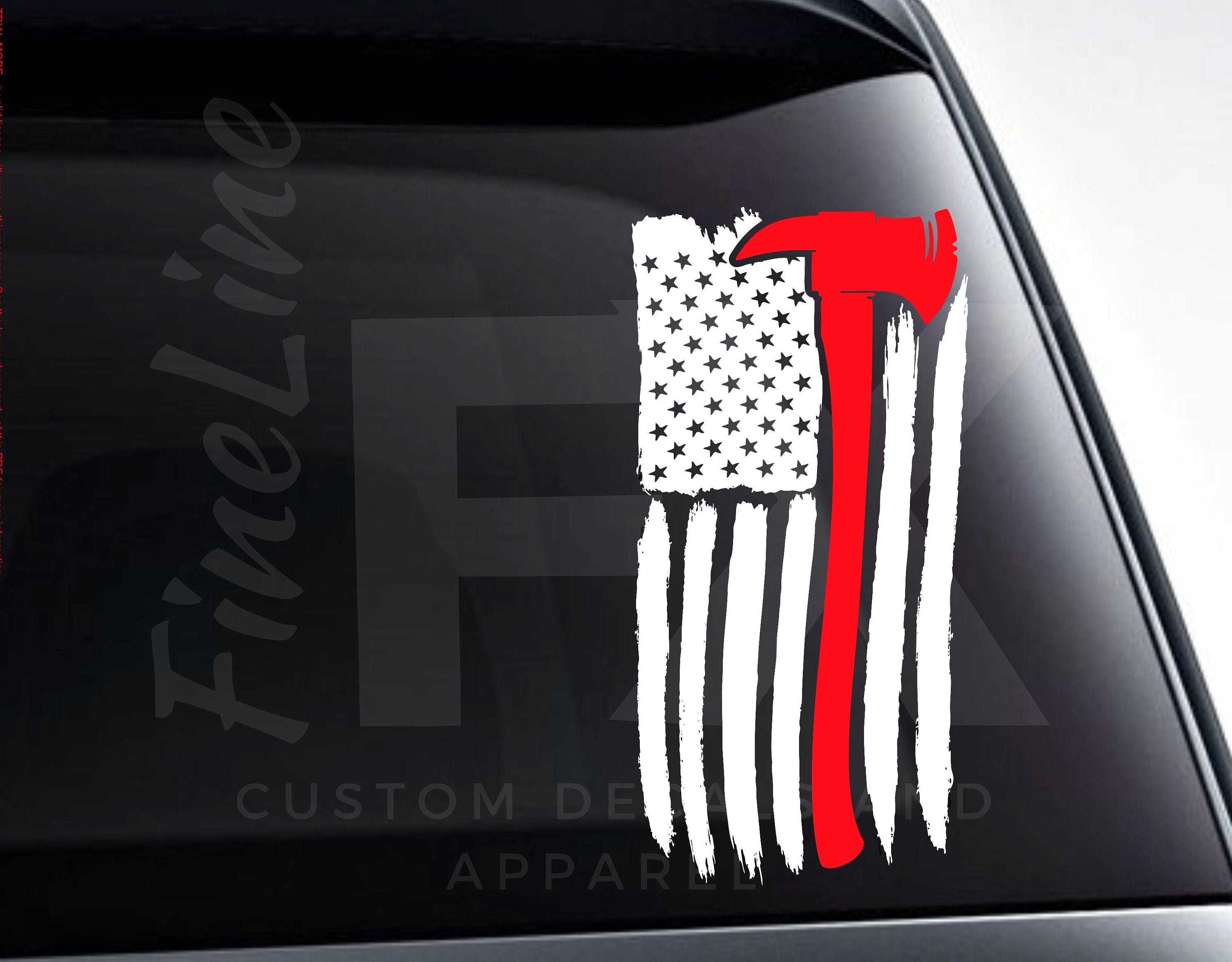 Fireman Axe American Flag Vinyl Decal Sticker | Car Decal, Car Sticker |  Multiple Sizes And Colors