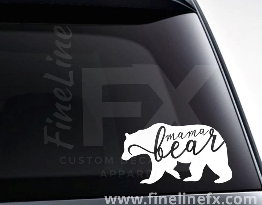 Mama Bear With 2 Cubs White Vinyl Decal Sticker